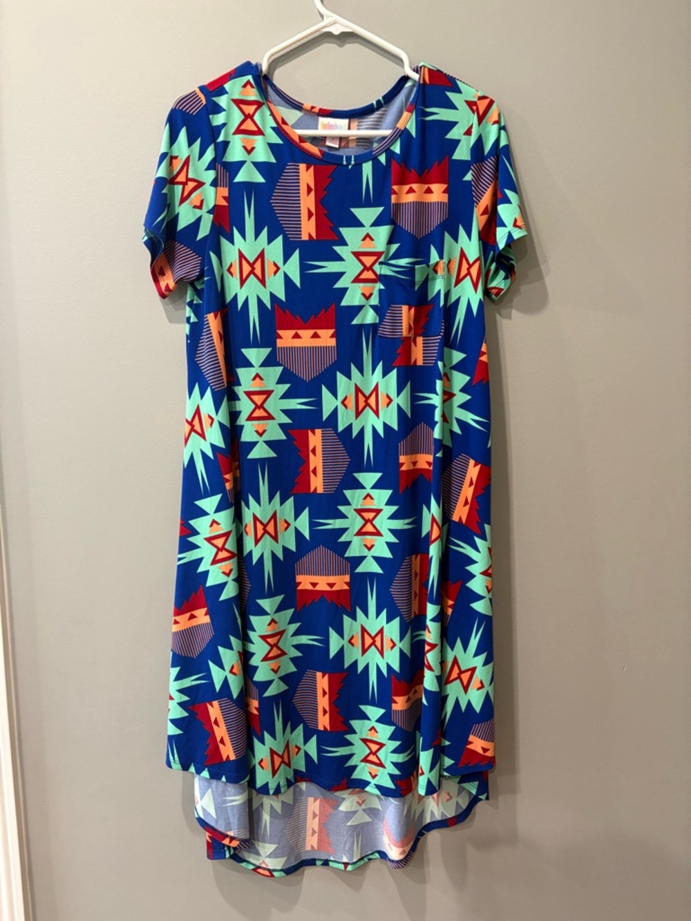 LuLaRoe Blue Mint Orange Geo Print Midi Dress